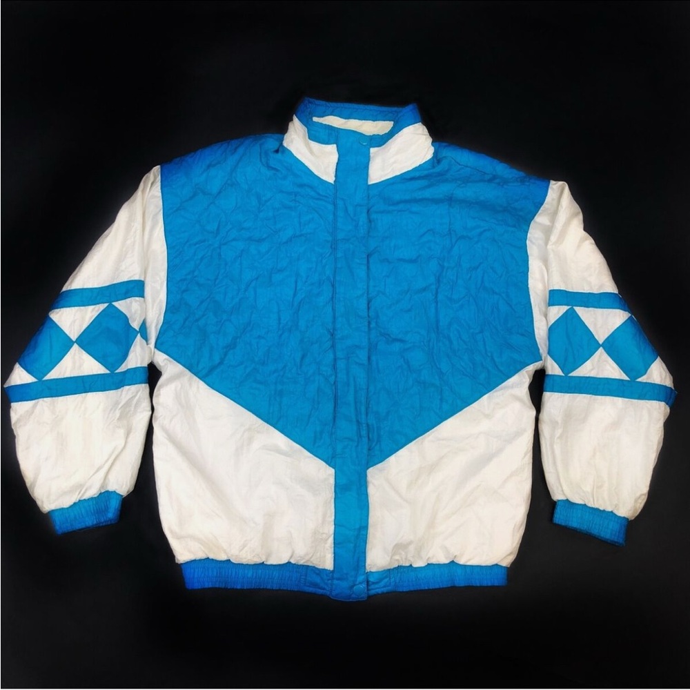 80s Janeve Windbreaker Jacket Colorblock Blue Retro & White Women's Sz Large